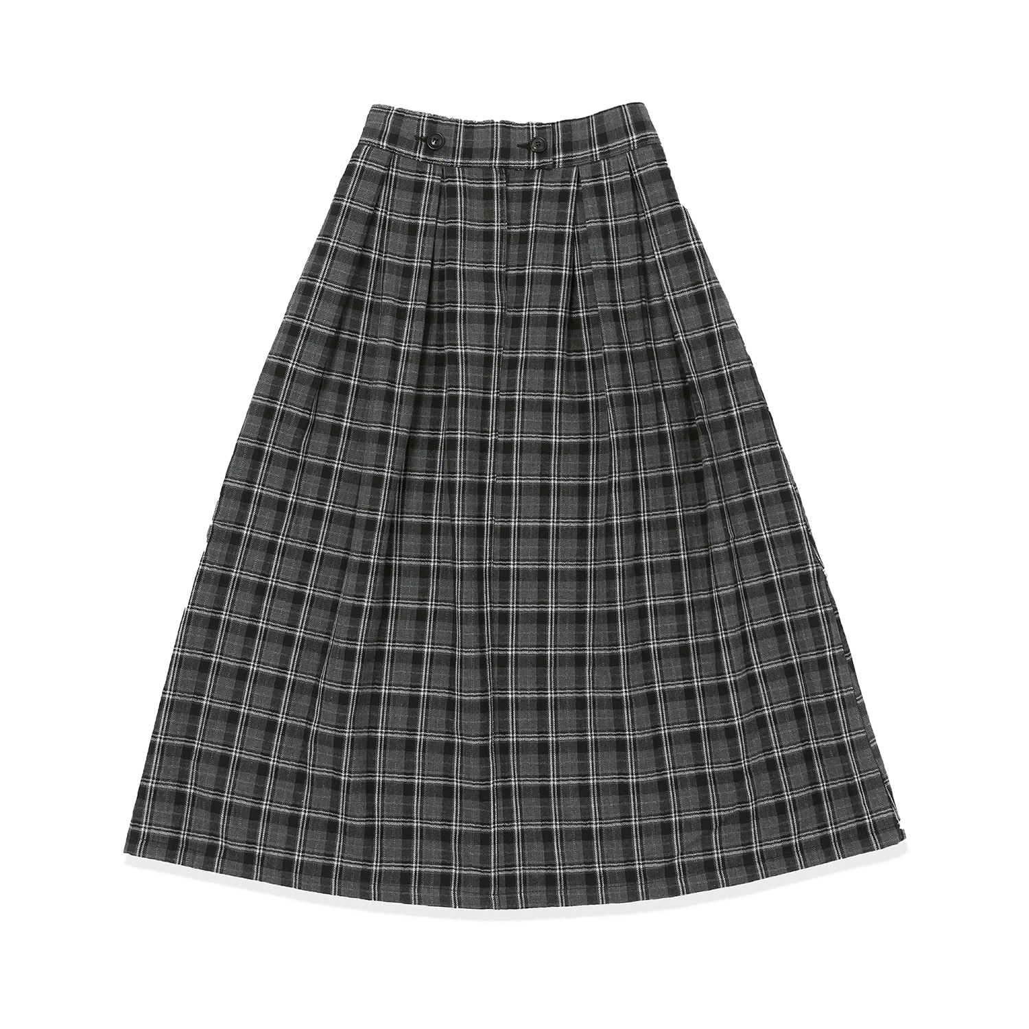 Box Pleats Banding Skirt - Check Gray