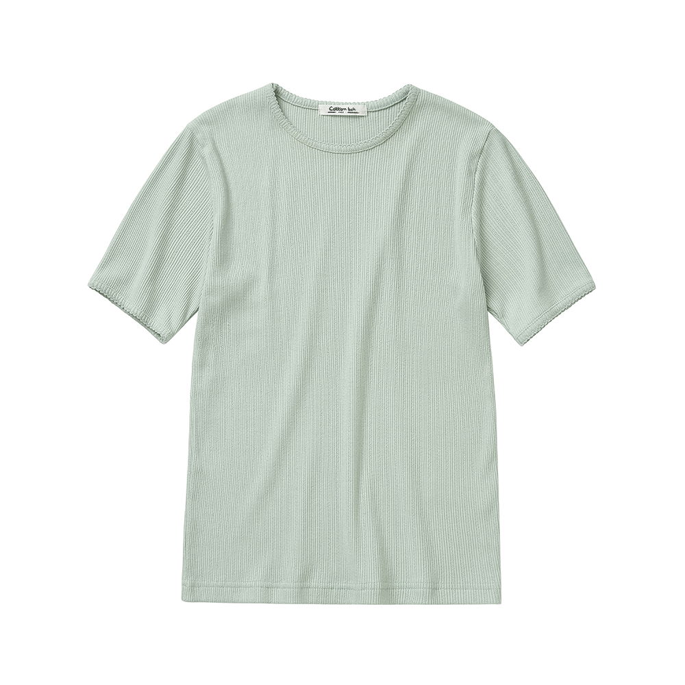 Picot Edge Ribbed T-Shirts - Mint Green